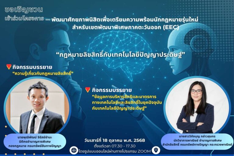 Student Potential Development Project to Prepare New-Generation Lawyers for the Eastern Economic Corridor (EEC) on the Topic of ‘Copyright Law and Artificial Intelligence Technology’